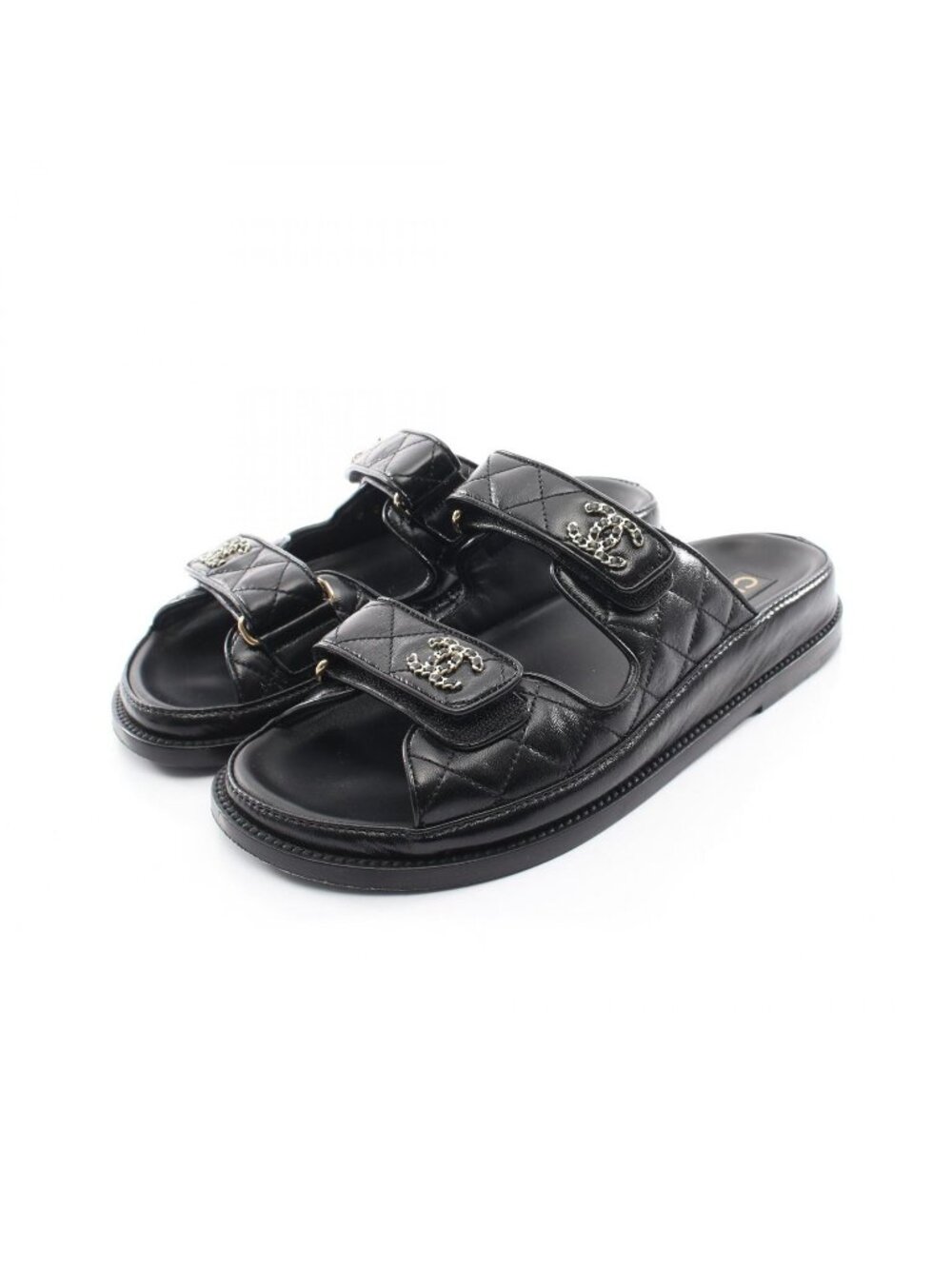 Chanel Sandals CC Logo Quilted Black Leather
